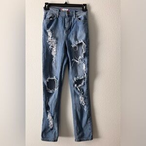 Vibe & Rant Wide Front Ripped Skinny Jeans, Size 0, Blue, Pre-owned